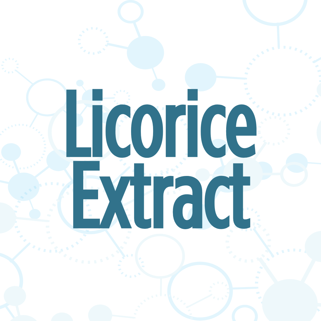 The image features the words "Licorice Extract" in bold blue text against a white background with molecular structures.