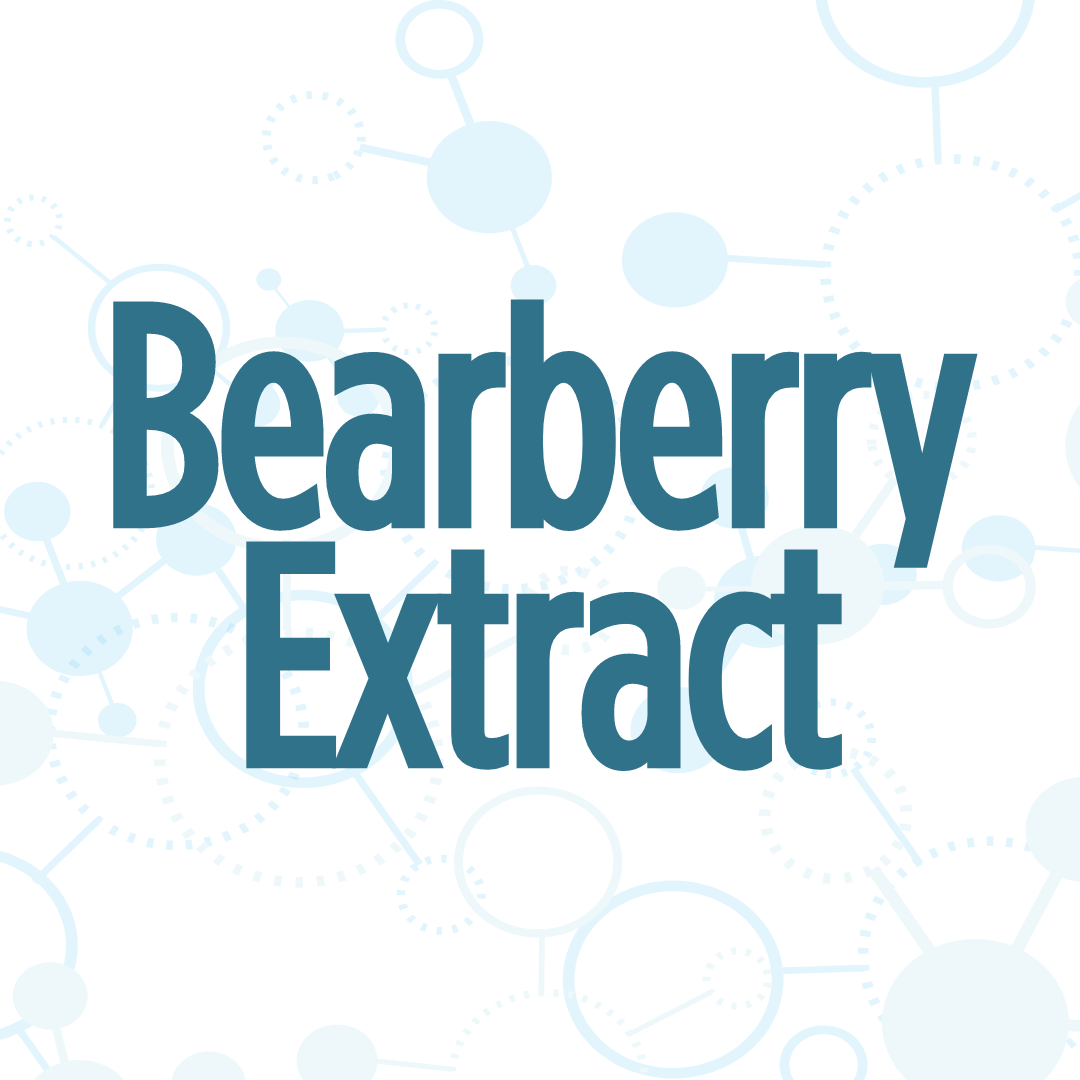 The image displays the words "Bearberry Extract" in bold blue text against a white background with molecular structures.