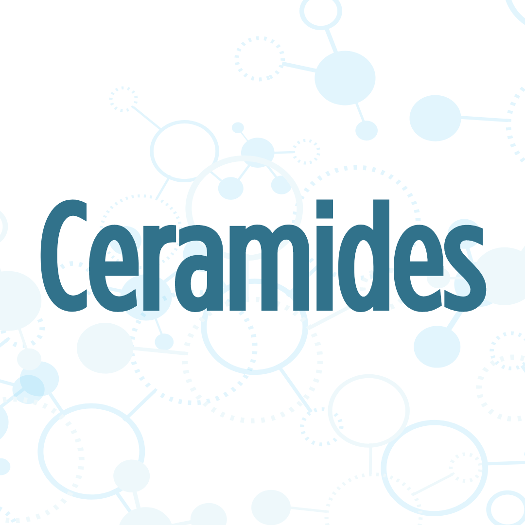 The image shows the words "Ceramides" in bold blue text against a white background with molecular structures.