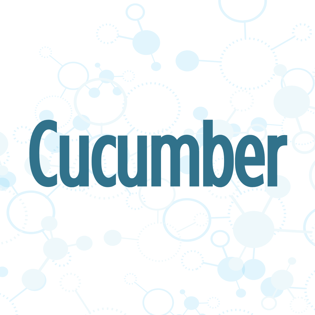 The image shows the word "Cucumber" in bold blue text against a white background with molecular structures.