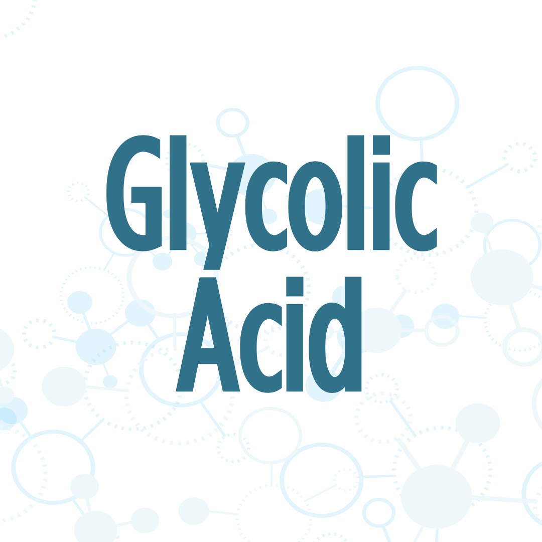  The image features the words "Glycolic Acid" in bold blue text against a white background with molecular structures.